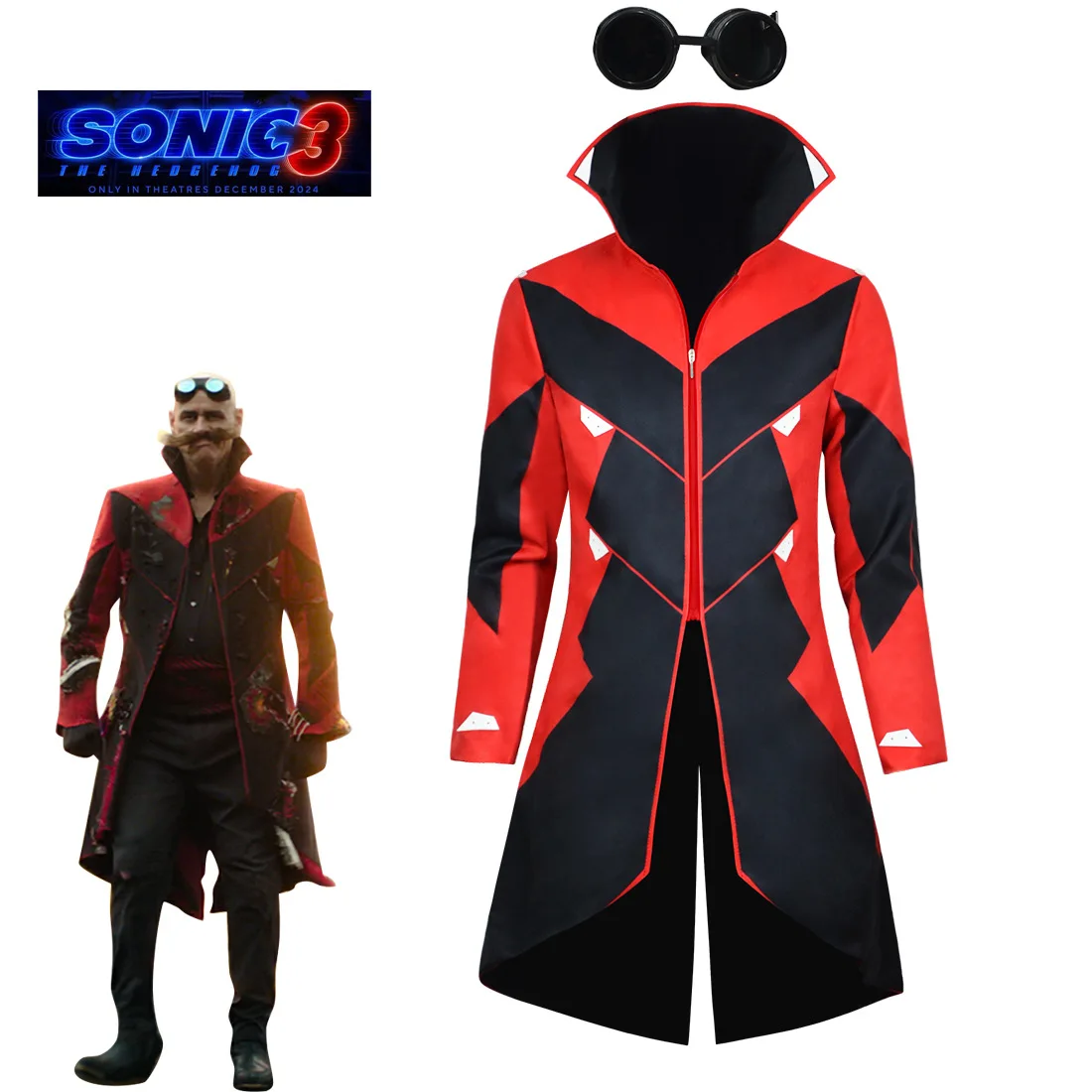 Anime Hedgehog 2 Dr Eggman Cosplay Jacket Pants Costume Men\'s Ivo Robotnik Trench Uniform Glasses Prop Party Clothes for Man