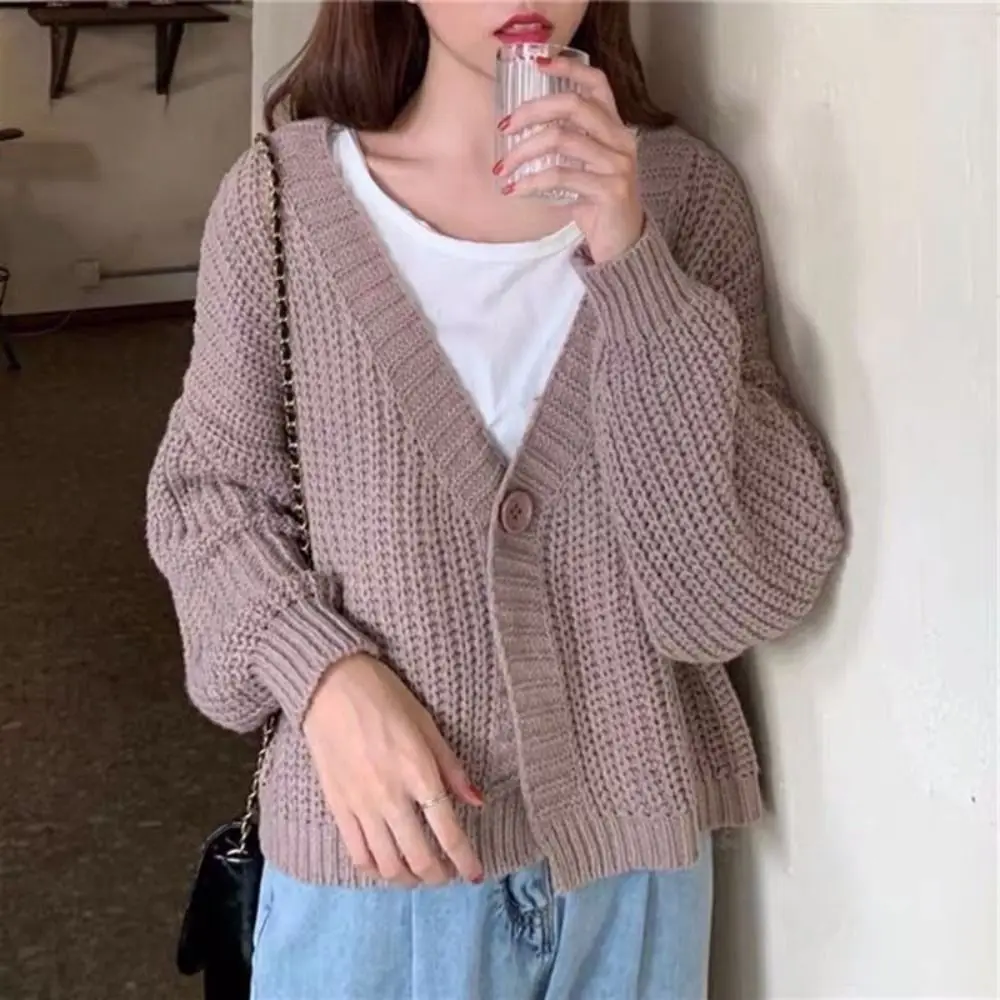 

Long Sleeve Grid Crochet Sweater Loose Preppy Style Sweet Knitwear Ladies Tops Autumn Spring Cardigans Women Y2K Streetwear