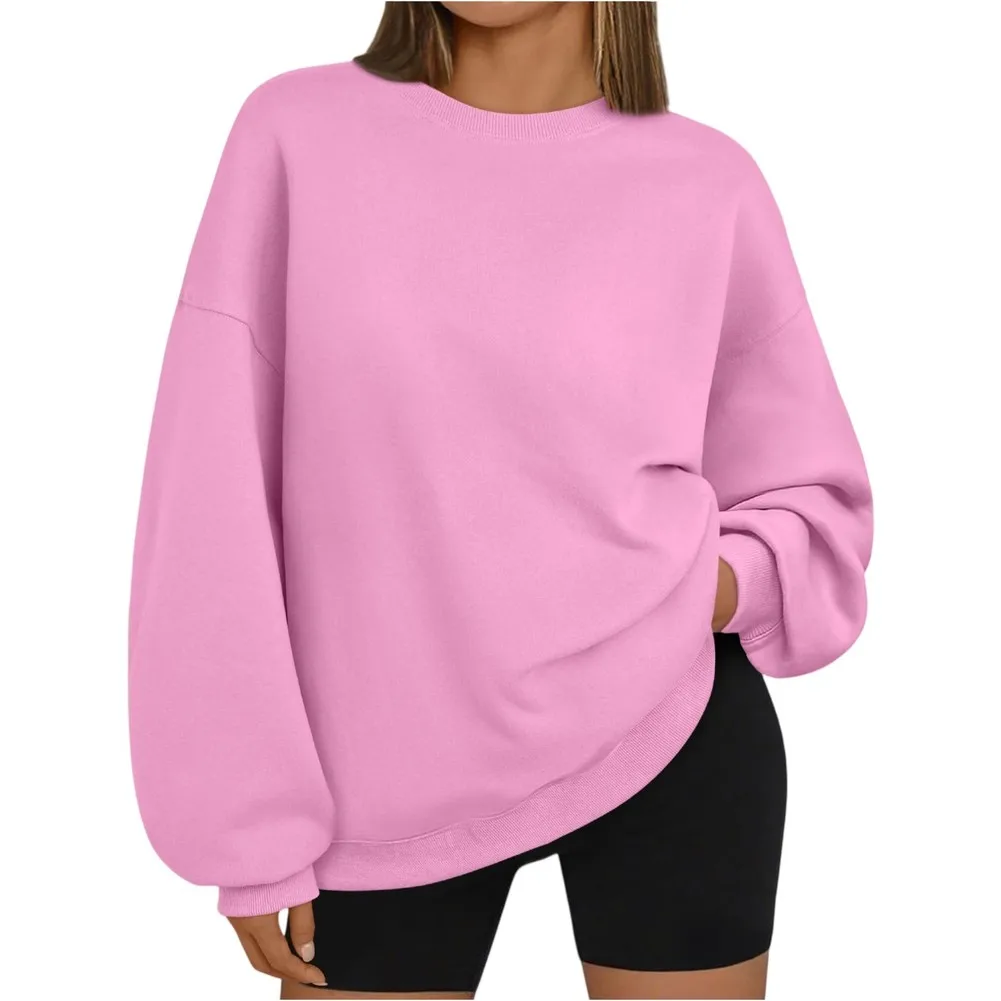 Women Solid Color Crew Neck Sweatshirt Long Sleeve Casual Sports Pullover Top For Daily Home Club Vacation Spring Autumn Winter