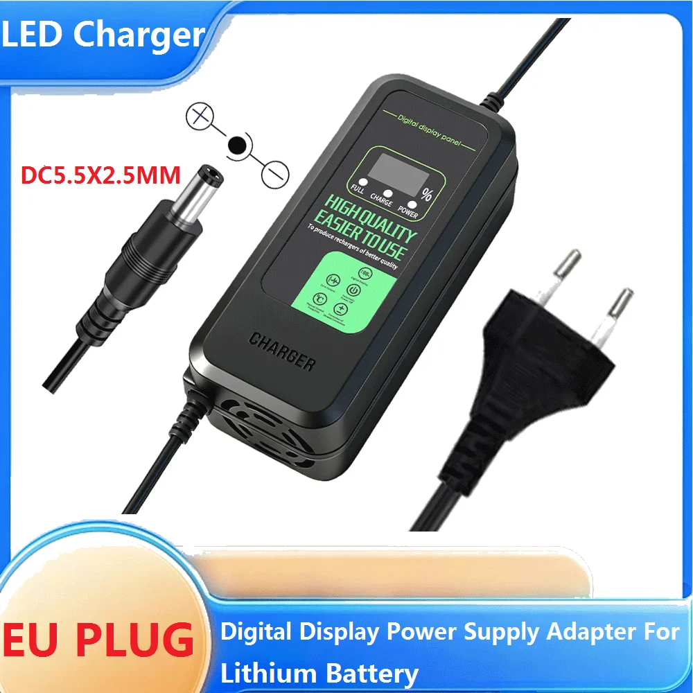 Carregador LED 36V 42V / 48V 54.6V 2A / 5A para Bateria de Lítio com Display Digital, Adaptadores de Fonte de Alimentação, Carregamento Rápido com Ventilador de Resfriamento