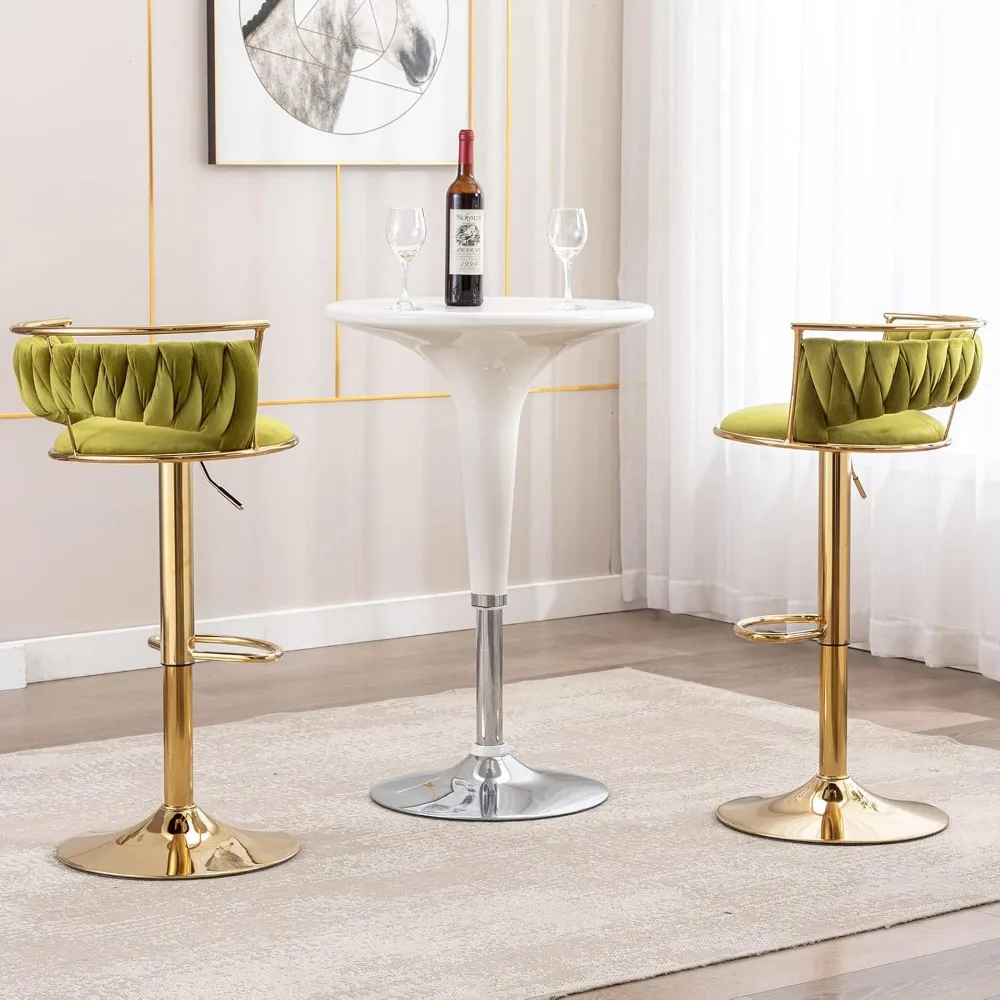 Modern Swivel Bar Stools Set of 2, Velvet Adjustable Height Barstools Low Back Kitchen Island Counter Bar Chair with Golden Base