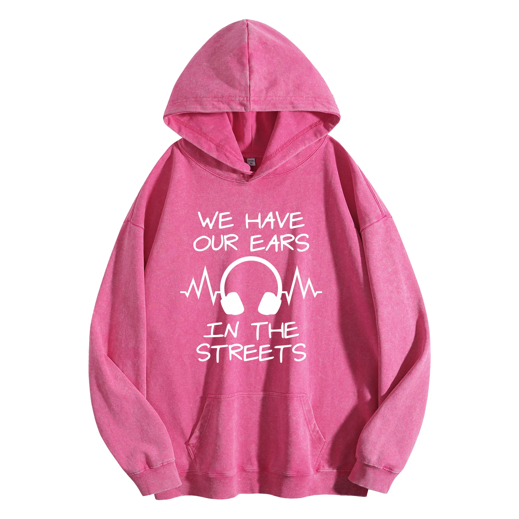 لدينا آذاننا طباعة جرافيك 400G خمر غسلها هوديي للجنسين المتضخم الشارع الشهير البلوز مجموعة الخريف/الشتاء