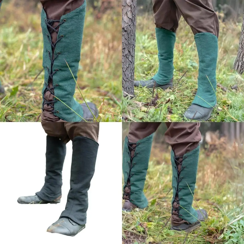 39BB Medieval Gaiters Knight Boot Covers Spats Linen Leg Guards Renaissances Costume Accessories for Women Men Gifts