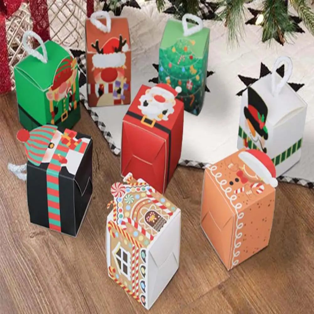 

10 Pcs Christmas Candy Boxes Tree Ornament Colorful Cartoon Print Cookie Gift Packaging Box Xmas 2024 Xmas New Year Party Decor
