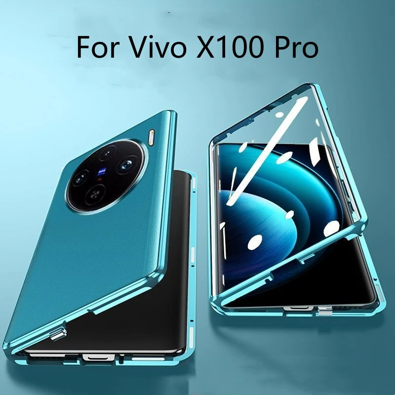 Magnetic Glass Case For Vivo X100 Pro Case 360° Full Protection Protective Phone Back Cover For Vivo X100s Pro Leather Shell