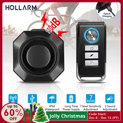 Hollarm Wireless Bike Vibration Alarm USB Charging Remote Control Burglar Motorcycle Bike Security Detector System Bicycle Alarm