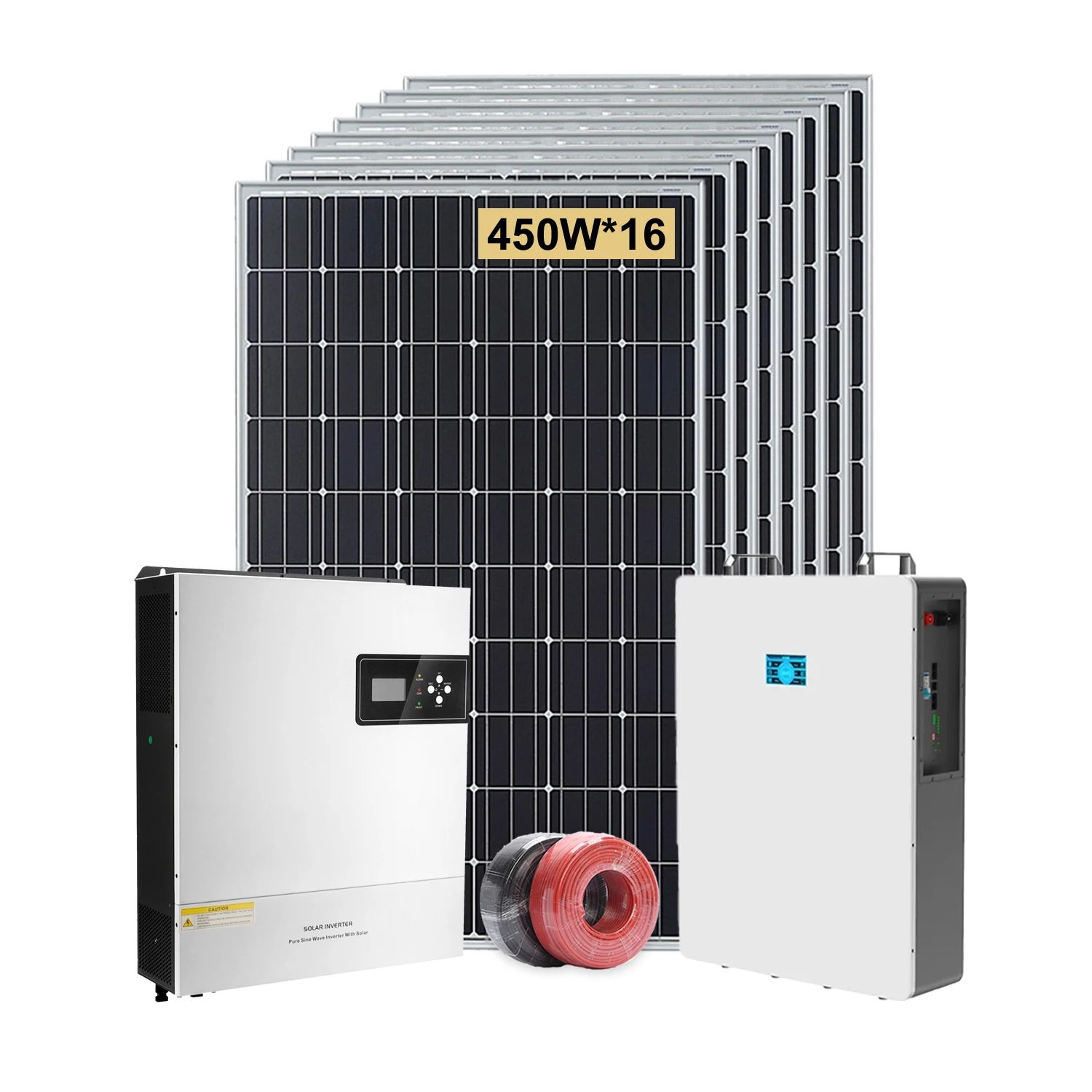 10KW Off Grid Solar Power System Kit 7.2KW Mono Solar Panel 10KWH Lithium Battery Home Solar Energy Storage System