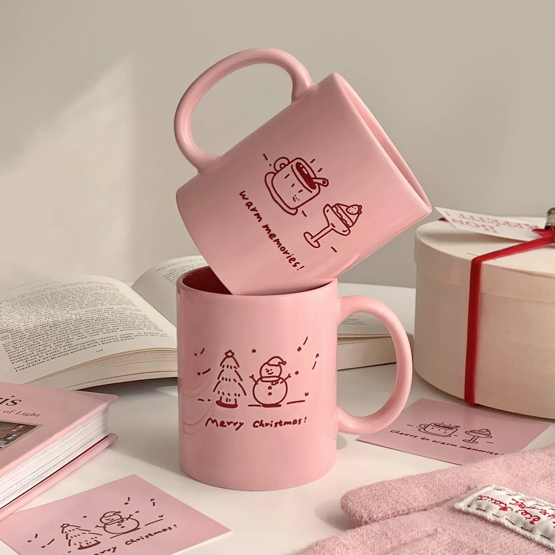 

Pink Funny Ceramic Modern Christmas Cartoon Cute Mug Ins Wind Household Simple Girl Heart Ceramic Cup Coffee Cup Milk Cup