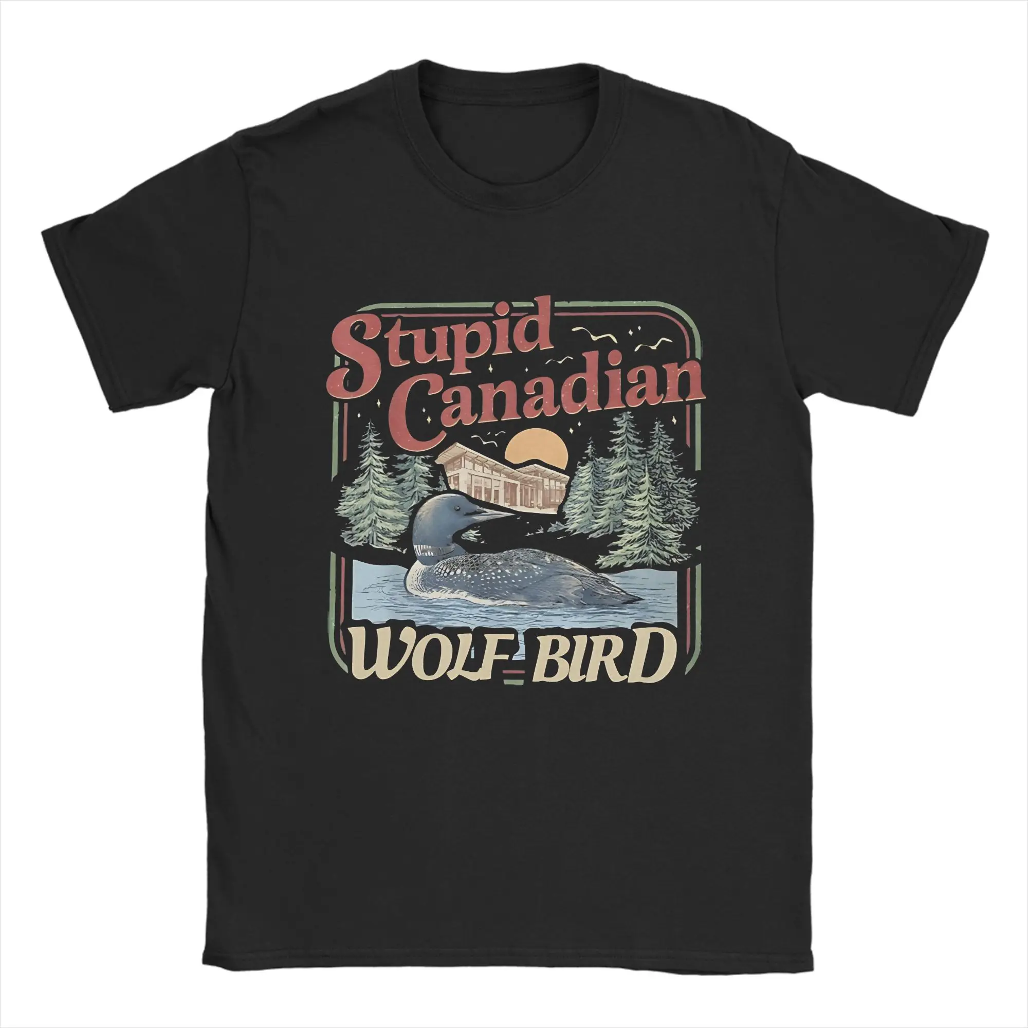 Funny Stupid Canadian Wolf Bird Absurd Animal Meme  T Shirt Yaoi Pure Cotton Tops Fun Short Sleeve O Neck Tees Plus Size T-Shirt
