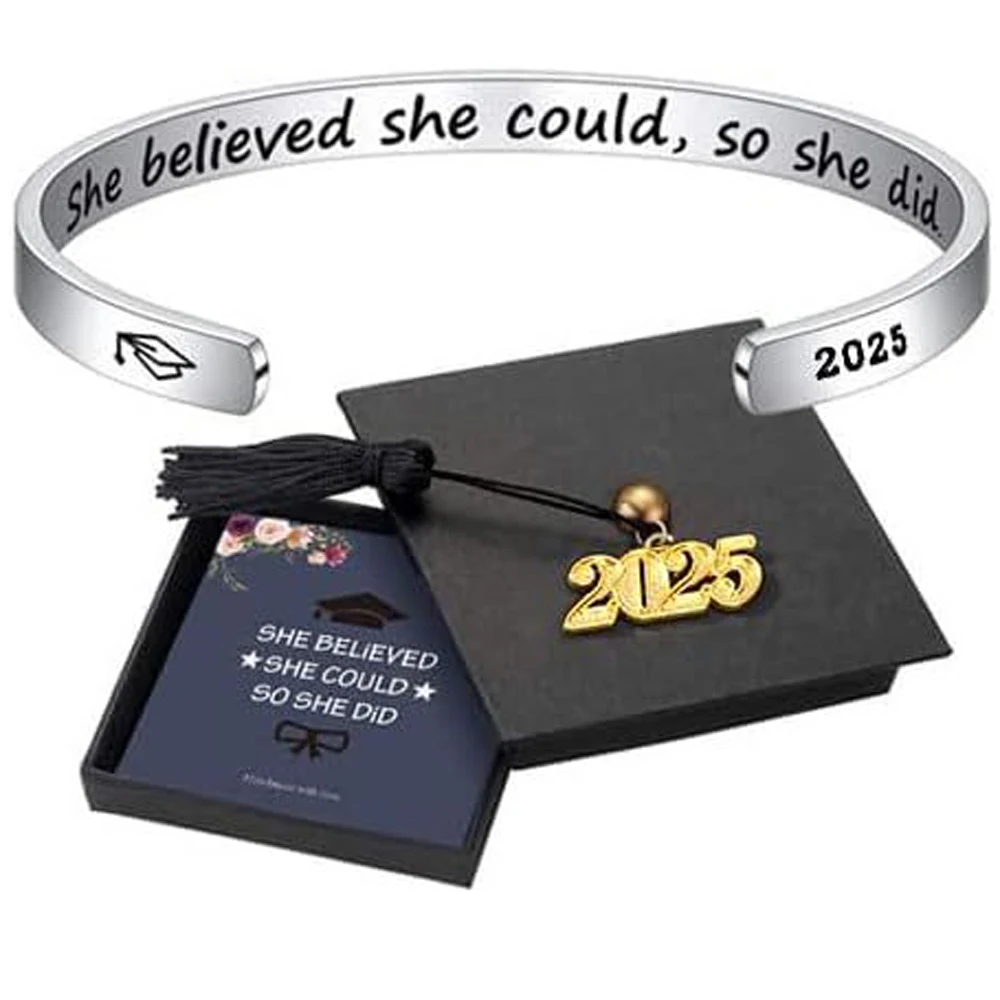 Вдохновляющие выпускные браслеты 2025 года, подарки для нее — браслет-манжета из нержавеющей стали, она вирила, ей может быть сделал Вдохновляющие выпускные браслеты 2025 года, подарки для нее — браслет-манжета из нержавеющей стали, она вирила, ей может быть сделал