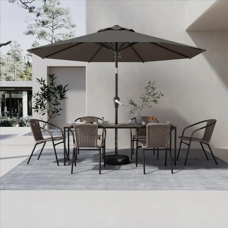 屋外用9フィートパティオパラソル、プッシュボタンチルトとクランク付き屋外テーブルパラソル、屋外パティオパラソル