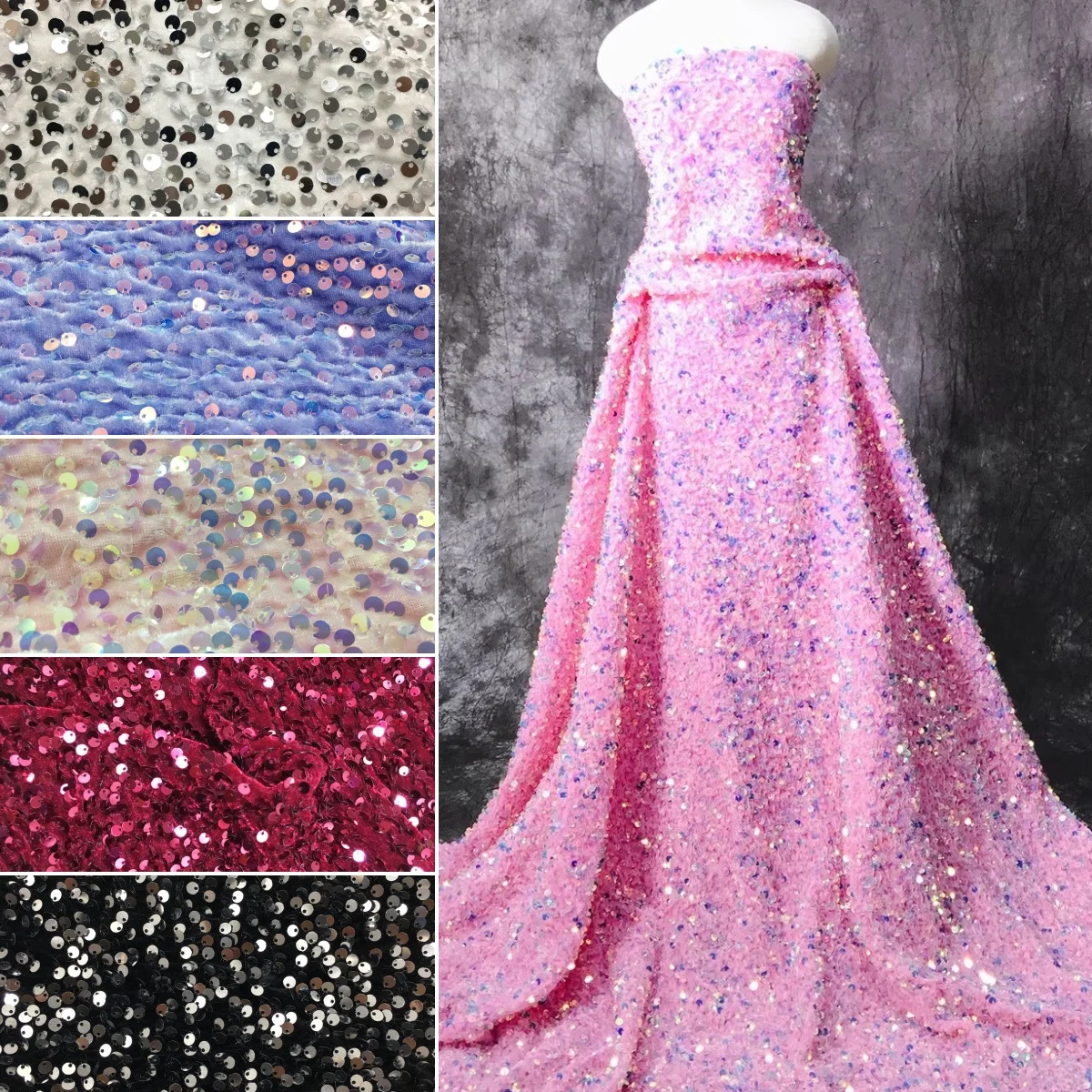 

32-color velvet fabric 3mm sequined fabric evening dress stage costume dress fabrics for sewing tablecloth headwear accessories