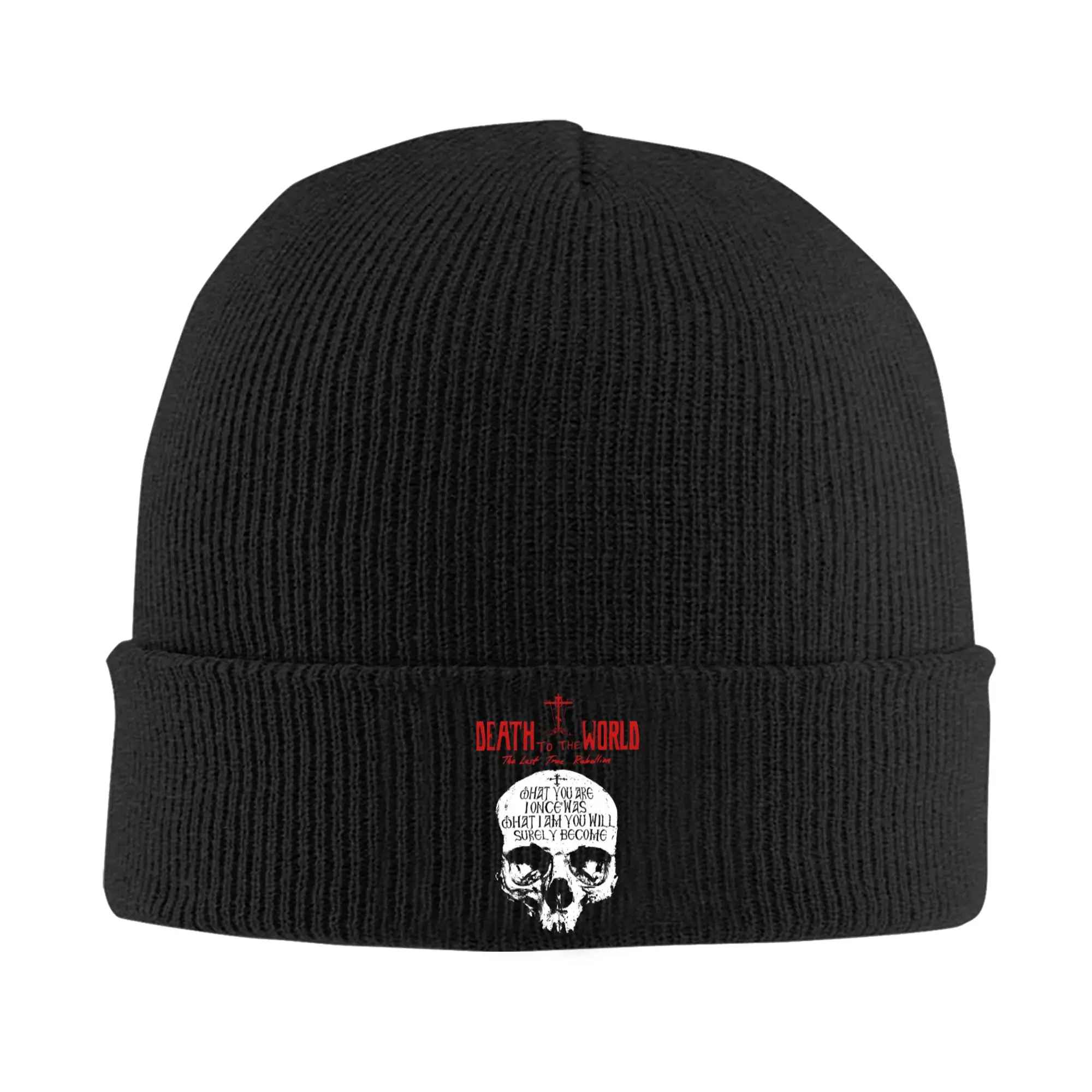 Russian Orthodox Saying Inscriptions Skull Knitted Hat Beanies Winter Hats Warm Unisex  Death Caps for Men Women Birthday Gift