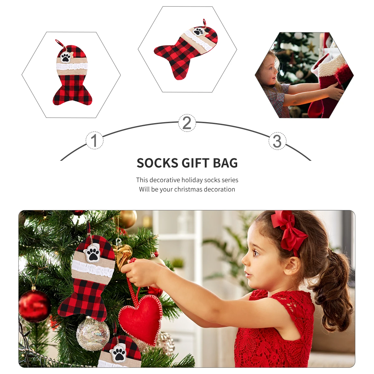 

1Pcs Pet Sock Gift Bag Premium Christmas Present Pouch Cute Stockings Design for Tree Fireplace Wall Kitchen Decor