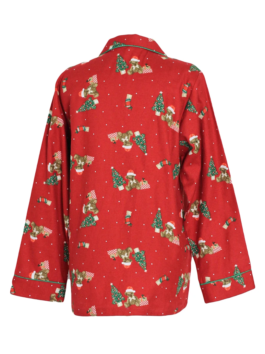 Women Christmas Pajama Set Tree Bear Print Long Sleeve Shirt with Pants Sleepwear Loungewear