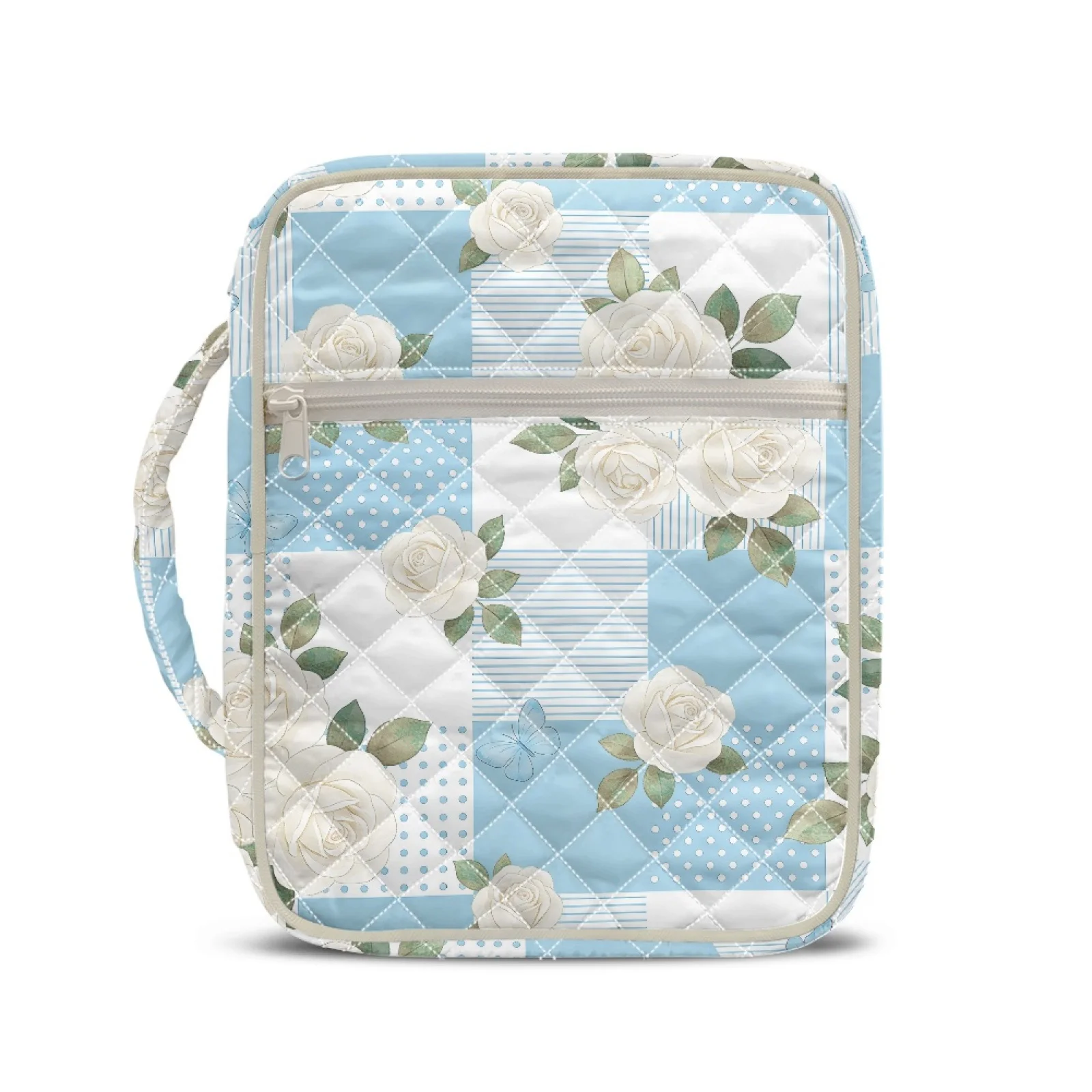 Coloranimal Blue Check Rose 2026 Trending Quilted Bible Cover Case for Daily Life Polyester Fabric Quilted Bible Covers