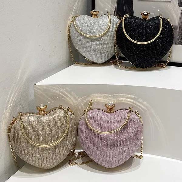 

2025 New Peach Heart-shaped Evening Bags Heart-shaped Ladies Handbags Shoulder Crossbody Bag for Women Female Chain Party Bag