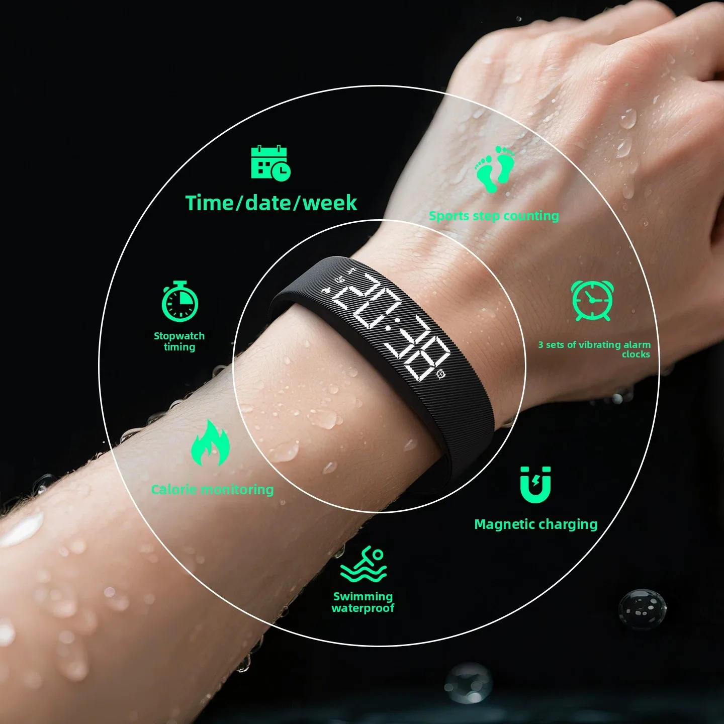 LED Womens Swimming Waterproof Digital Watch Sport Fitness Night Running Luminous Simple Smart Bracelet Silent Vibration Alarm