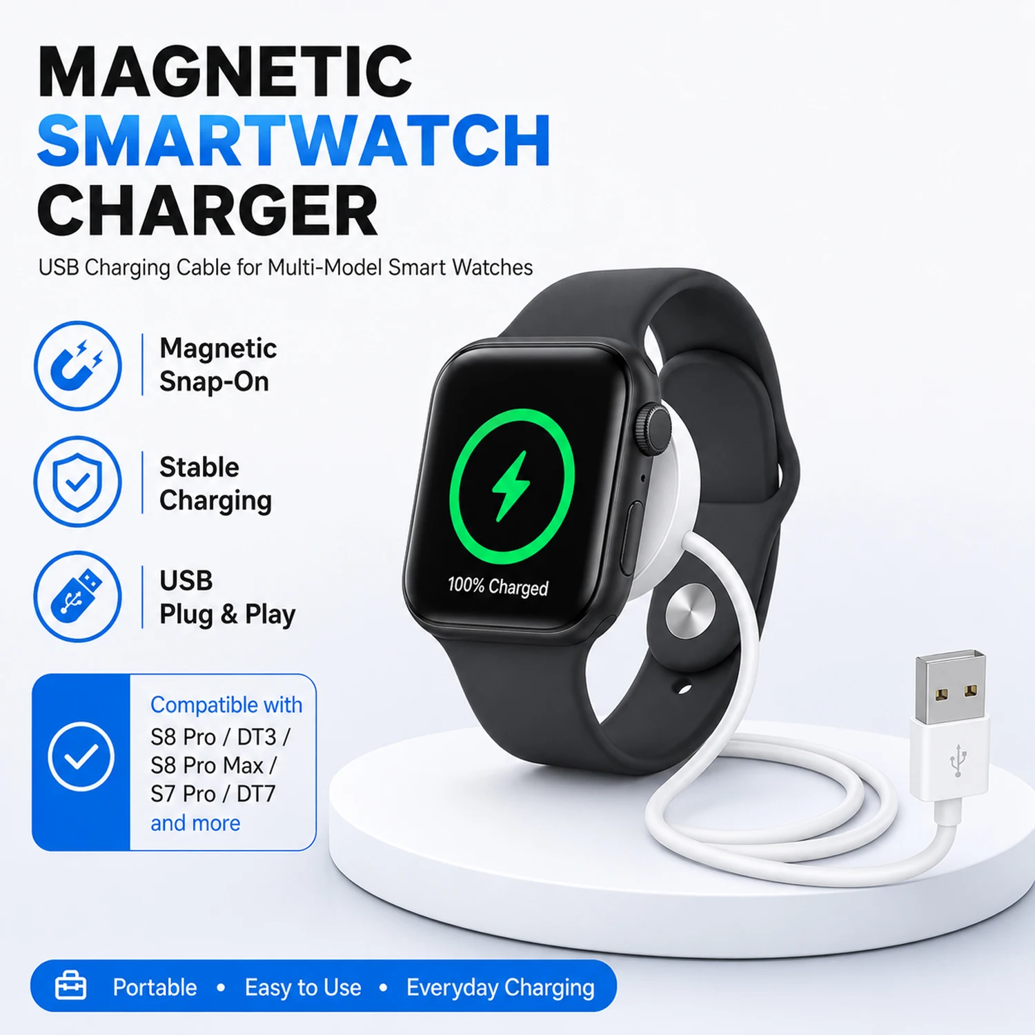 Magnetic Charging Cable For S8 Pro/DT3/S8 PRO MAX/S7 Pro/DT7, Universal Wireless Charger for Multiple Smartwatch Models, 5V/1A