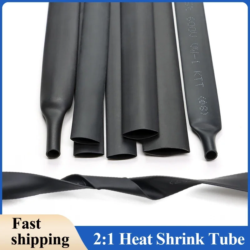 

Black 2:1 Heat Shrink Tube 0.6mm~210mm Polyolefin Heat Cable Wire Shrink Tubing Shrinkable Cable Insulation Protecctor Sleeving