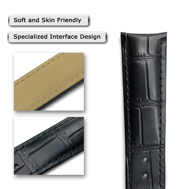 19mm 20mm 21mm 22mm Calf Leather Watchband for Jaeger LeCoultre Master Control Genuine Blue Black Cowhide Curved End Watch Strap