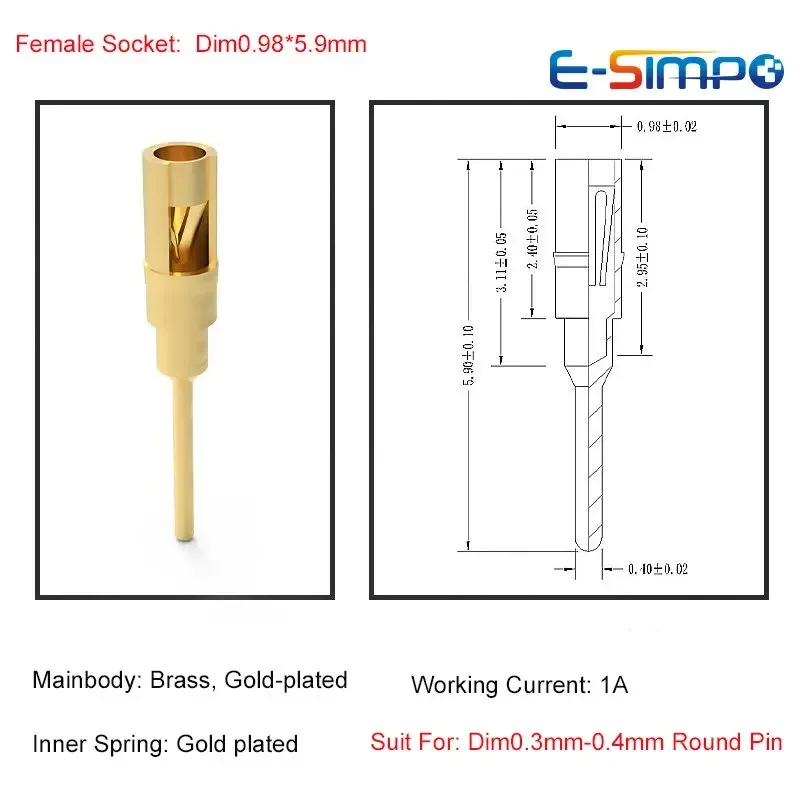 100pcs Dim0.3-0.46mm Mini Round Hole Pin Header Female Gold PCB Solder Claw Spring Jack Crystal Oscillator Sensor Relay Socket