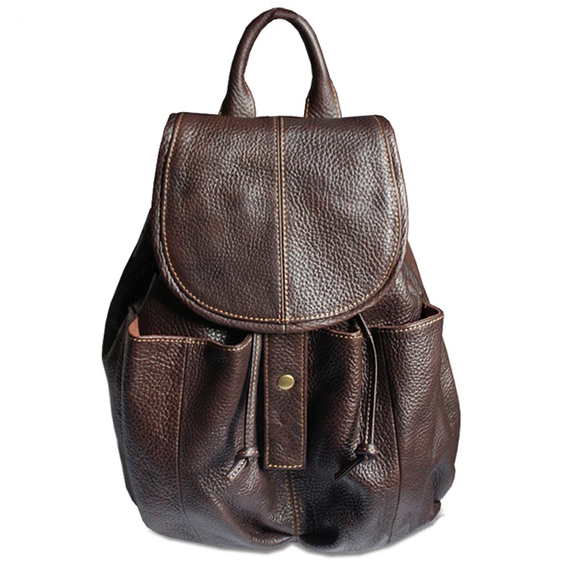 

Fashion Genuine Leather Backpack Women Hiking Bagpack Girl school backpack Bag female Daypack Bucket Bag Rucksack Brown WB001