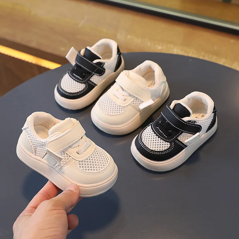 

2024 Spring Summer Hollow Children Sneakers Boys Hook & Loop Color Matching Kids Fashion Casual Girls Sport Shoes Thick Bottom