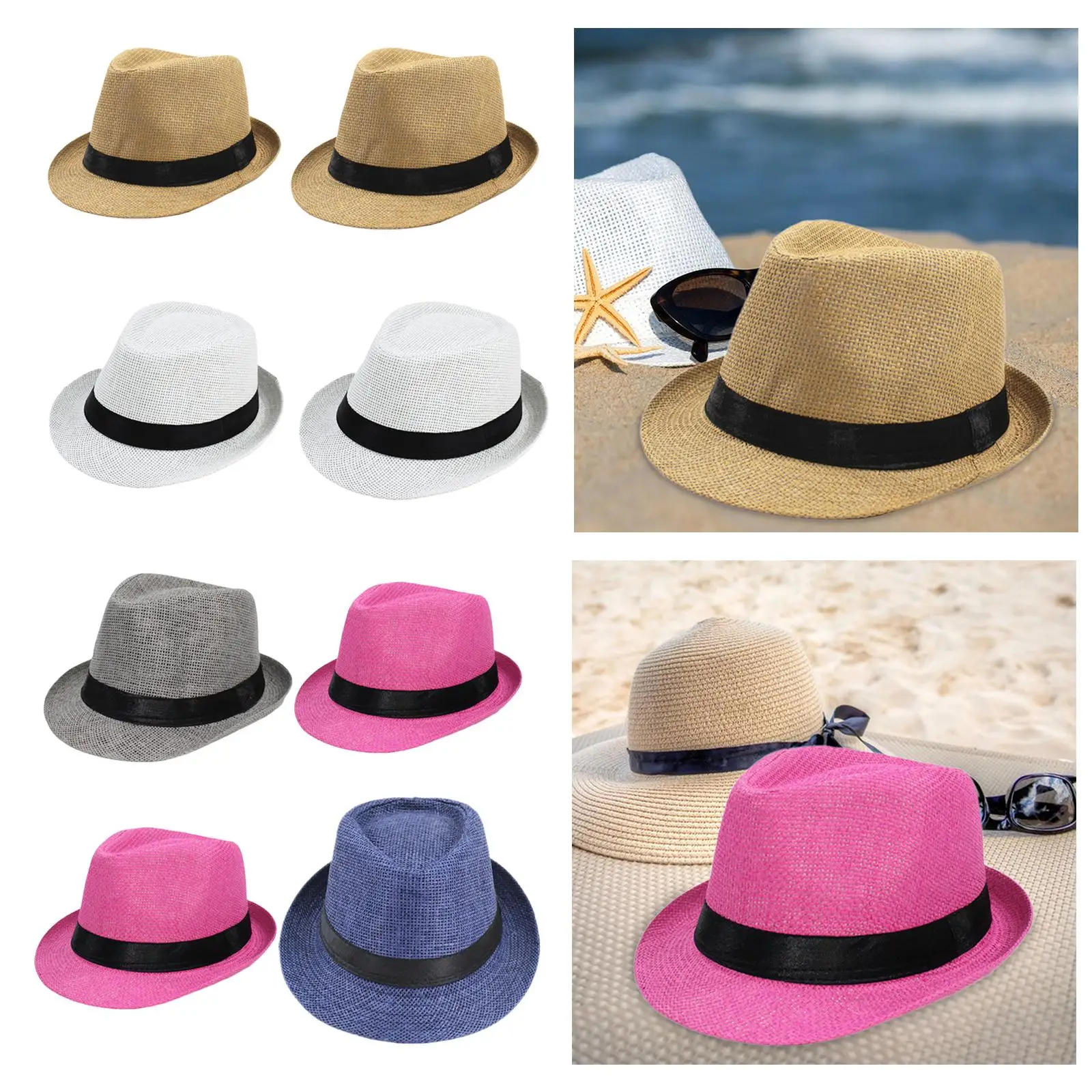 Summer Papyrus Straw Top Hat for Outdoor Travel Camping Hiking Fishing Breathable Sun Protection Lightweight Costume