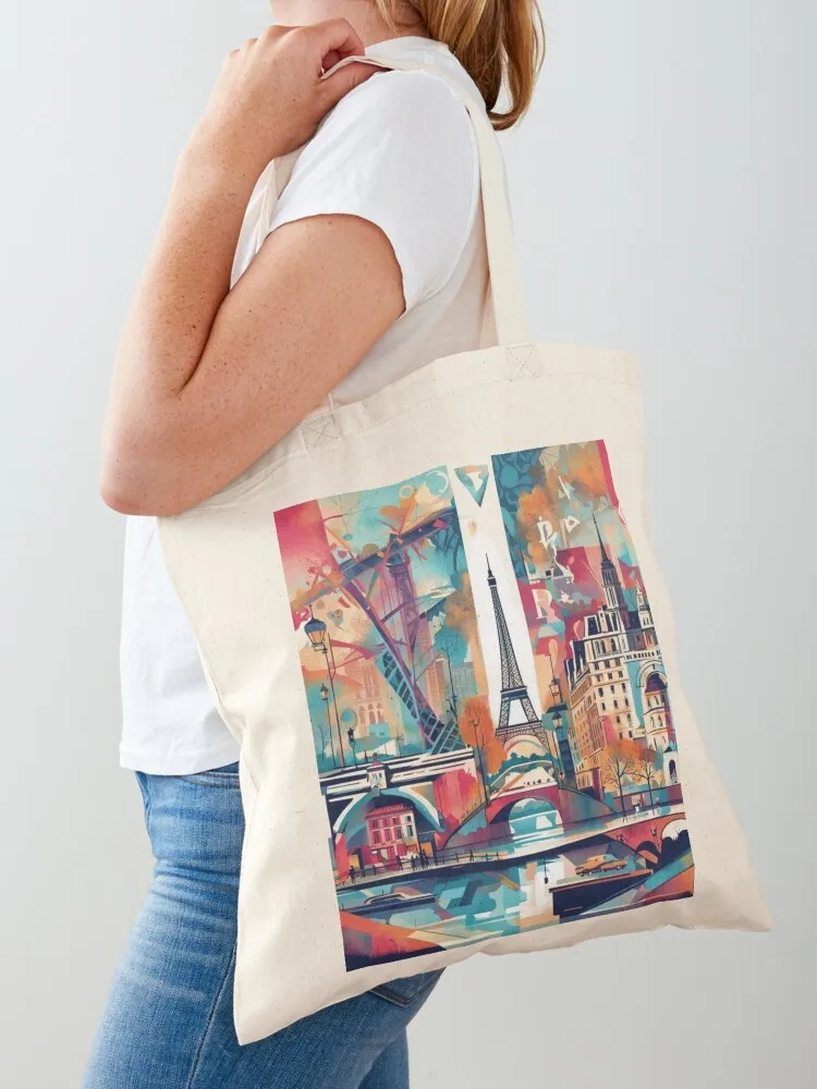 Paris abstract art with Eiffel Tower Tote Bag woman shopping bag custom tote bag shopping trolley