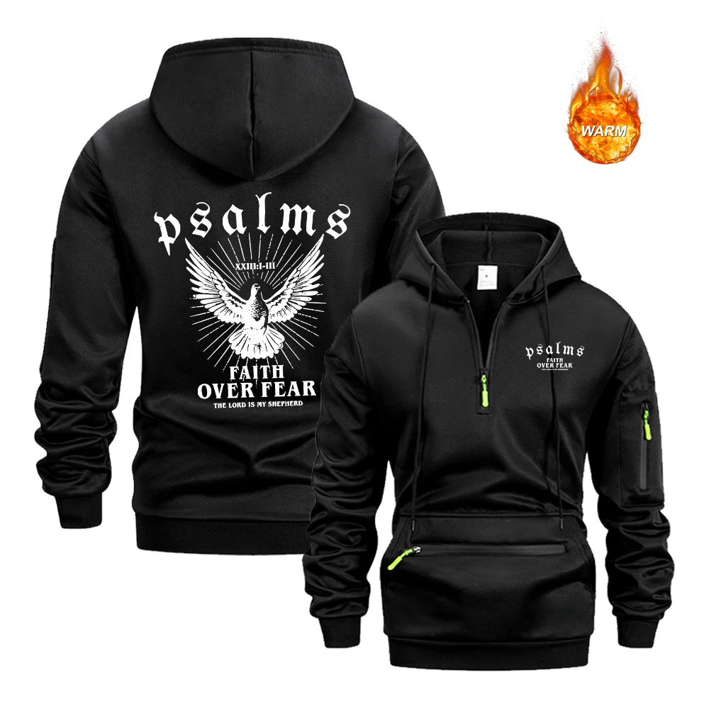 Men's Peace Dove Print Half Zip Hoodies Autumn Winter Warm Casual Sweatshirt With Zipper Pockets Daily Commute Running Top