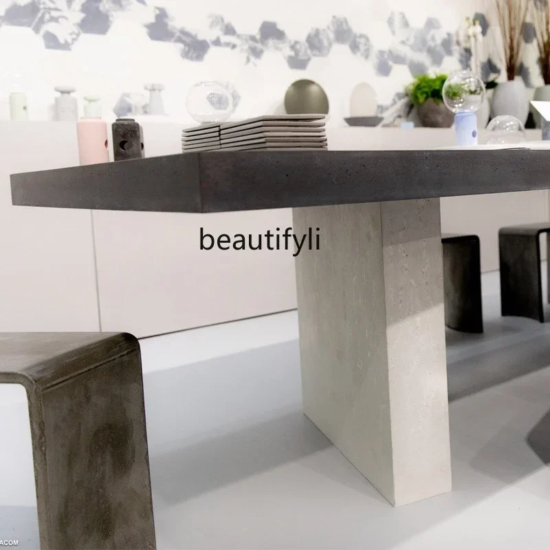 02Minimalist Industrial Style Imitation Cement Solid Wood Desk Creative Personality Workbench Fashion Negotiation Workbench