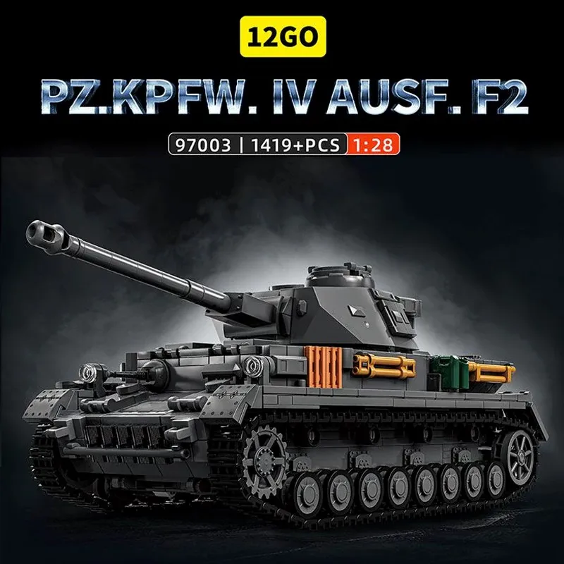 Military Technicial PzKpfw IV Ausf. F2 Panzer Building Blocks WW2 Heavy Tank 4 Figures Brick Model Kit Adults Kids Gifts 1419PCS