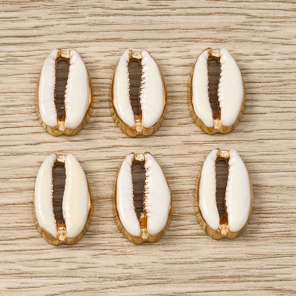 Tusember 30 Stück 12 x 19 mm Legierung, goldfarben, weiße Muschelanhänger, Anhänger für Halsketten, Ohrringe, handgefertigte Schmuckherstellung, DIY – Detail 5