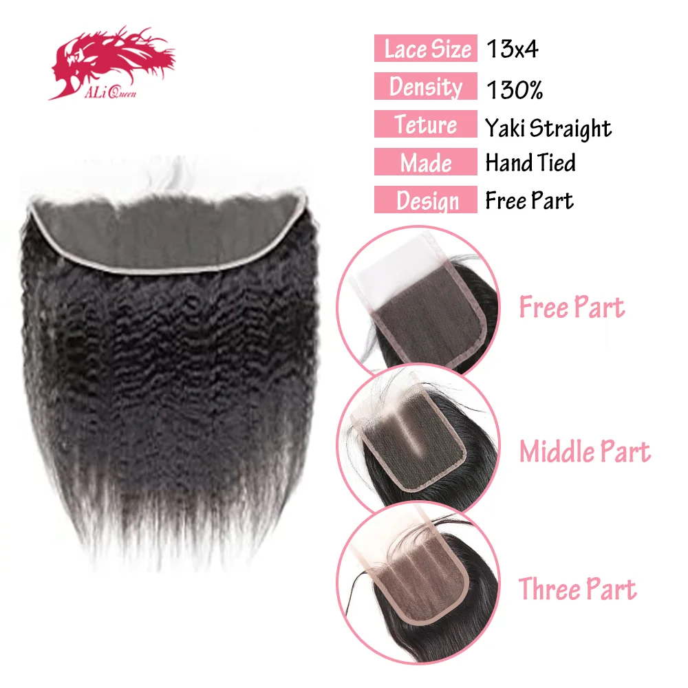ผมแท้ Ali Queen Hair 13x4 แบบ Yaki Straight HD Lace Frontal ความหนาแน่น 130% ผมบราซิลแท้ พร้อมลูกผม สีธรรมชาติ