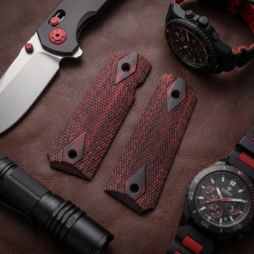 Checkered Laminated Wood 1911 Grips Precision Drilled Holes Comfort Ergonomic Handgun Handle Scales For Standard 1911 Models