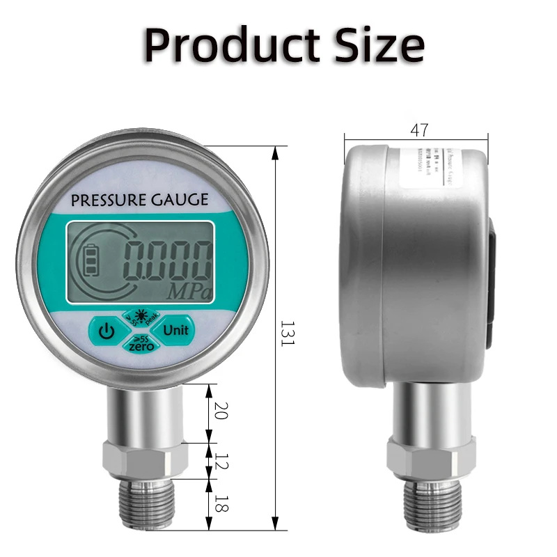 Pressure Gauge 0-1000bar Water Gas Oil Pressure Sensor Negative Pressuse With Backlight LCD Display Intelligent Pressure Gauge
