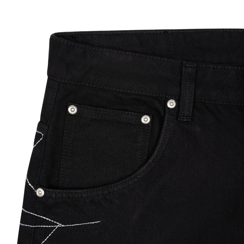 Mens Jeans Spider Web Embroidery Denim Pants Harajuku Unisex Loose Fit Straight Leg Wide Leg Streetwear Casual Fashion Trend New view 4