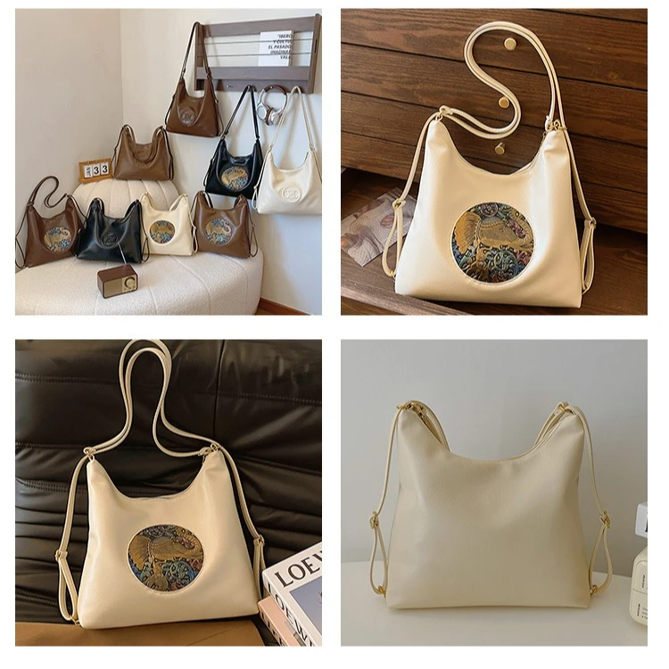 PU soft leather women's elephant graffiti large capacity single shoulder bag for leisure travel double shoulder backpack