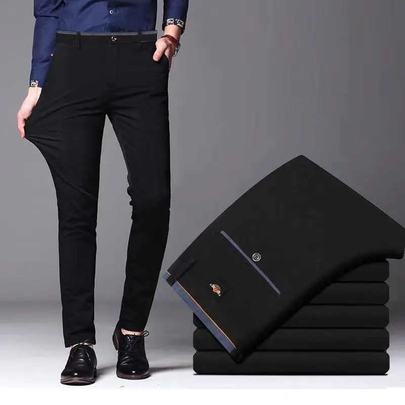 

Men's Elastic Straight Pants Business Casual Long Suit Pants Male Formal Trousers Solid Colors Black BLue Plus Size 38 40