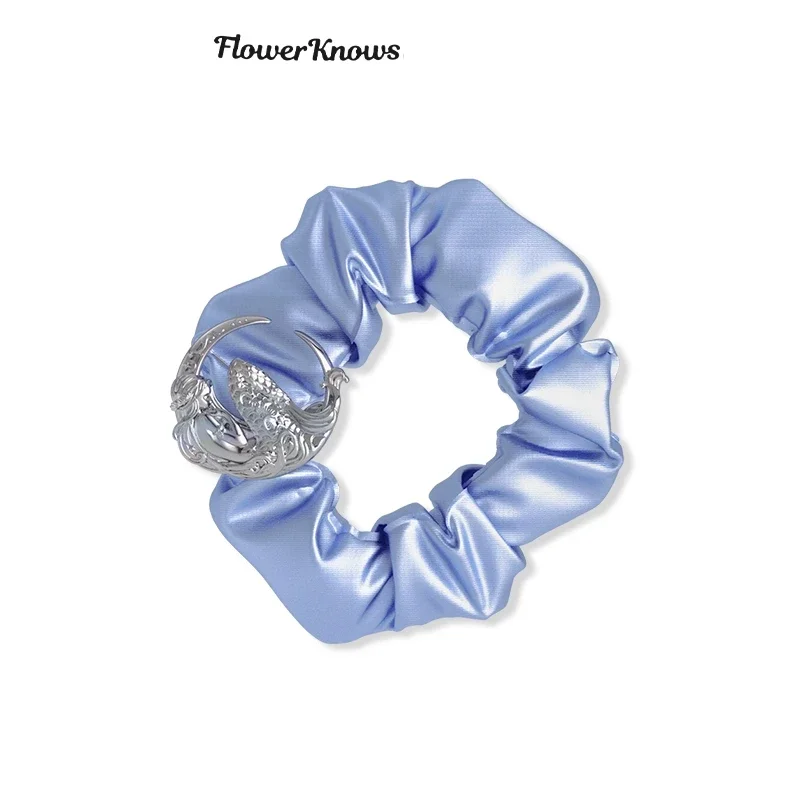 Flower Knows Moonlight 인어 시리즈 헤어 로프 반짝이는 파란색 질감의 실크 헤어 링 액세서리