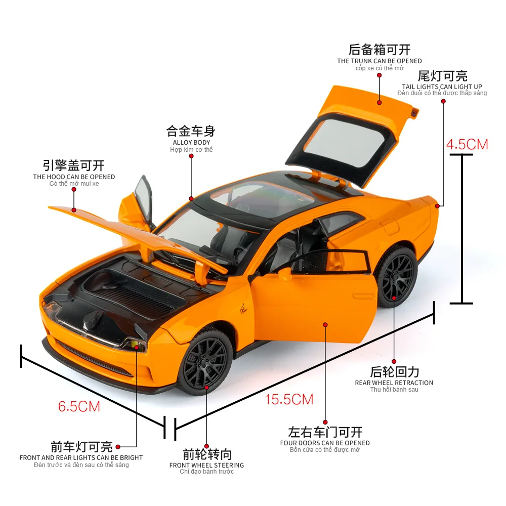 1:32 Challenger Hellcat modèle Miniature en alliage moulé sous pression voiture jouets portes ouvert son lumière retirer véhicules garçon cadeaux de noël