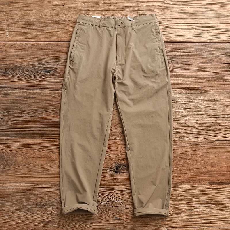 

Elastic Semi-Drawstring Waist Straight Casual Pants for Men Spring Summer Outdoor Quick-Drying Solid Color Loose-Fit Retro Chino