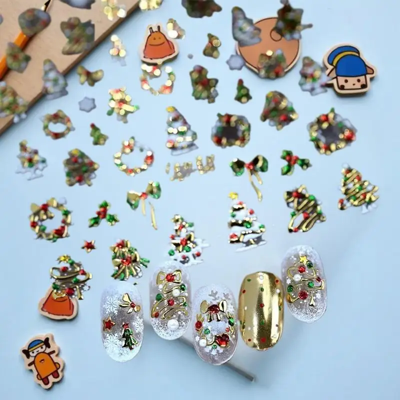 Endearing عيد الميلاد ضوء البولكا نقطة شجرة مسمار الفن طباعة القوس ملصقات الأظافر الملونة تنقش مسمار ديكور.