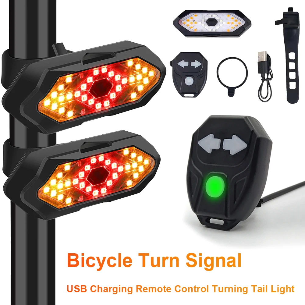 Luces de señal de giro para bicicleta, luces LED de advertencia traseras recargables por USB, lámpara LED de 900mAh, luz trasera de advertencia de seguridad inalámbrica para bicicleta