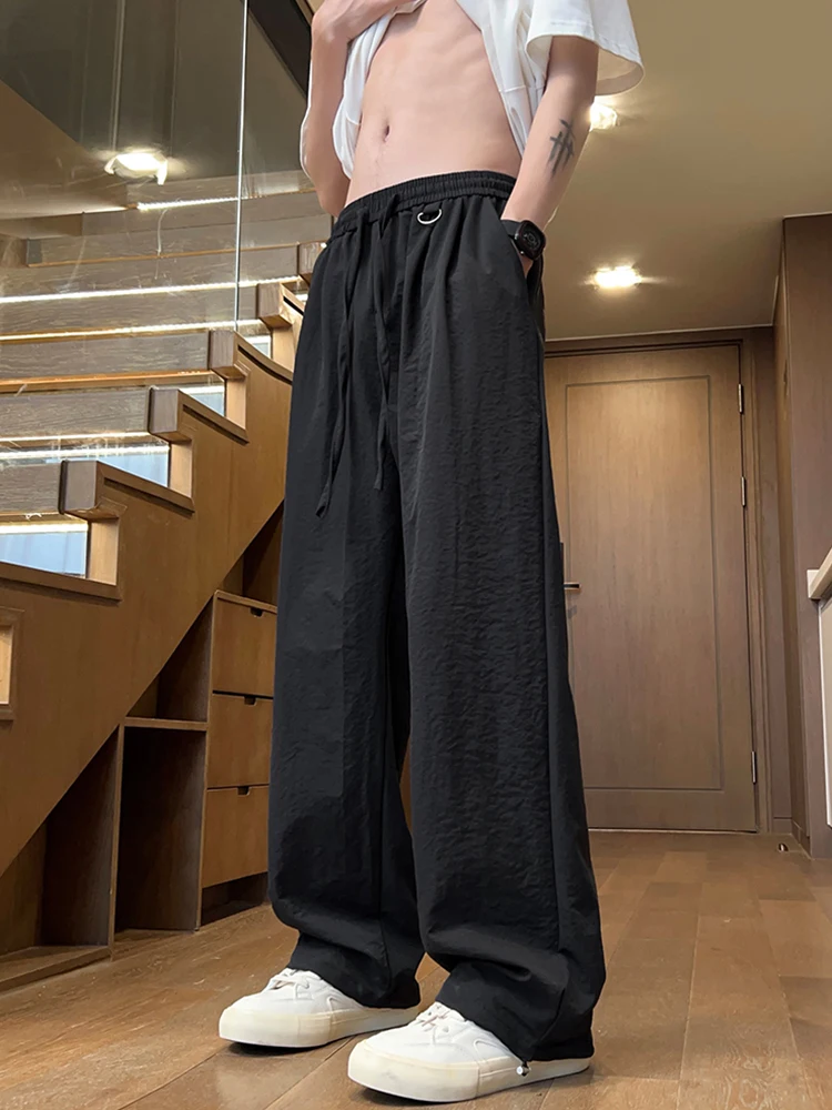 

Текстурированные мужские летние тонкие брюки из ледяного шелка Qui Dry, широкие брюки, свободные прямые повседневные брюки, легкие, удобные, дышащие