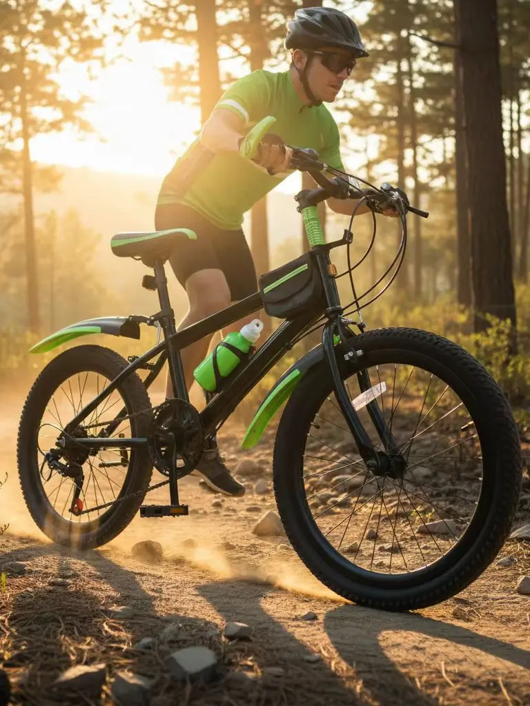 AliExpress NONE 20 Inch Kids Mountain Bike, 7-Speed Sturdy Green Bicycle with Water Bottle & Storage Bag & Compass Bell for Outdoor Trail Riding