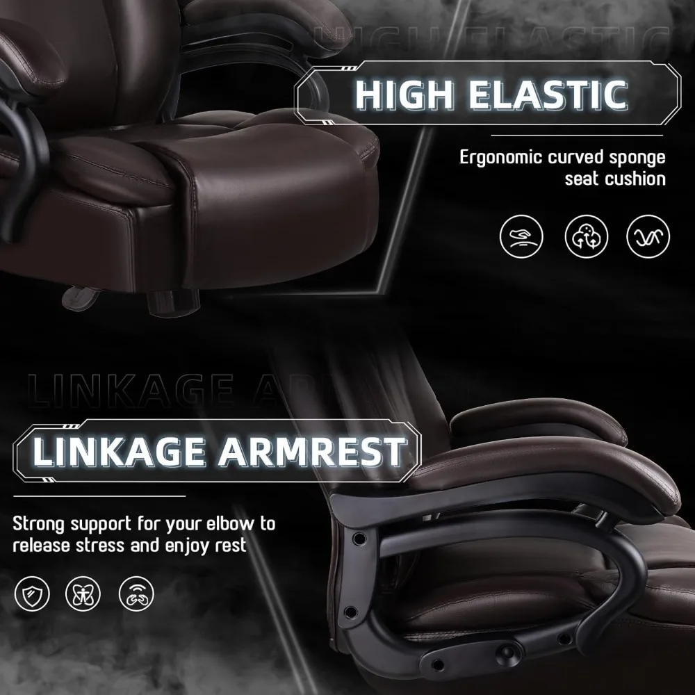 كرسي مكتب كبير وطويل بوزن 500 رطل - دعم قطني قابل للتعديل، كرسي مكتب للأشخاص الثقيلين، تنفيذي عالي الظهر #6