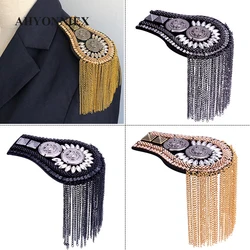 1 Silver Black Tassel Beaded Epaulette for Clothes Punk Coat Suit DIY Fashion Tassel Badge Epaulets Shoulder Patches Appliques