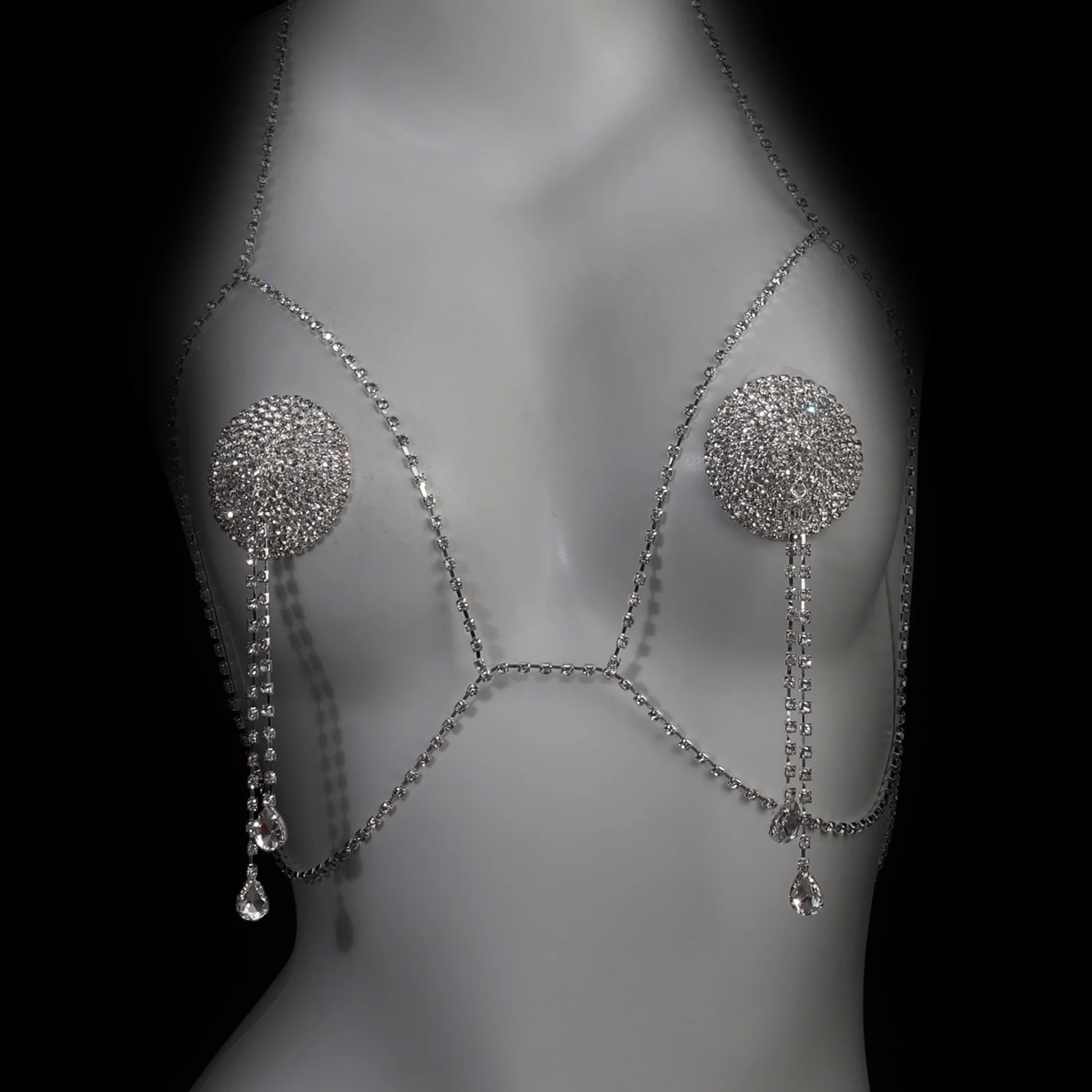 2pcs sexy fashionable water droplet pendant with rhinestone Chest chain suitable for nightclub partie beach vacation body chain